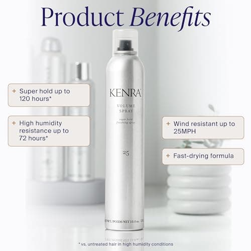 Kenra Professional Volume Spray 25 50% | Super Hold Finishing & Styling Hairspray | Flake-free & Fast-drying | Wind & Humidity Resistance | All Hair Types | 10 oz