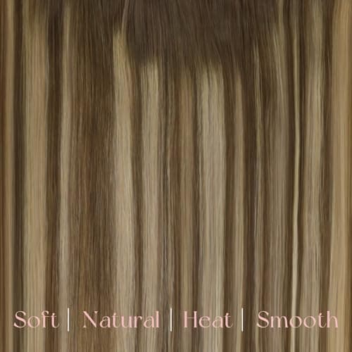 Easyouth Balayage Clip in Hair Extensions Seamless Real Human Hair Clip in Extensions Dark Brown Fading to Caramel Blonde Mix Brown Balayage Human Hair Extensions Clip ins 12 Inch 80G 7Pcs