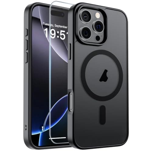 SUPFINE Magnetic for iPhone 16 Pro Max Case with Screen Protector (Compatible with MagSafe)(Military Grade Drop Protection) Translucent Matte Phone Cover,Black