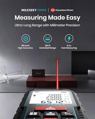 229Ft Laser Measure Device, Mileseey Digital Laser Tape Measure with Upgraded Electronic Angle Sensor, ±2mm Accuracy, Area Measurement,Volume and Pythagoras, Backlit LCD,Mute, Battery Included