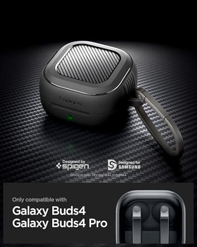 Spigen for Samsung Galaxy Buds 4 Pro Case/Galaxy Buds 4 Case (2026), Rugged Armor Drop-Protection Cover with Carabiner - Matte Black