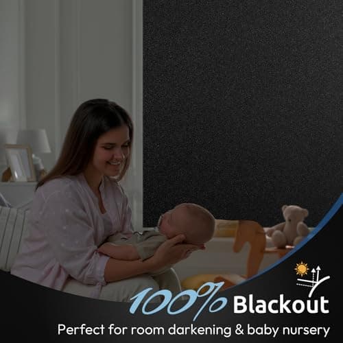 rabbitgoo Blackout Window Film for Privacy, Static Cling Sun Light Blocking Black Out Cover Room Darkening Window Tinting Film, for Day Sleeping Baby Nursery, 30x200cm, 11.8"x78.7", Matte Black
