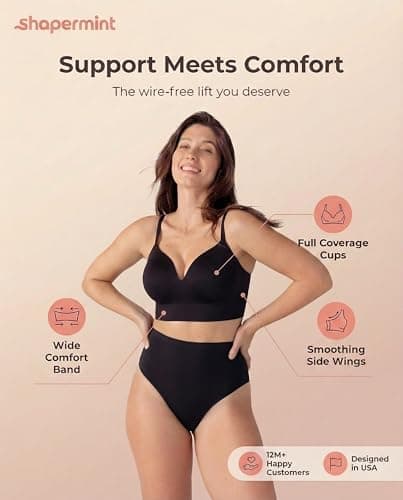 SHAPERMINT Seamless Wireless Bras for Women Full Support - Comfortable Bralette with Lift - No Underwire Soutien Gorge Femme - Plus Size Push Up Bra Black