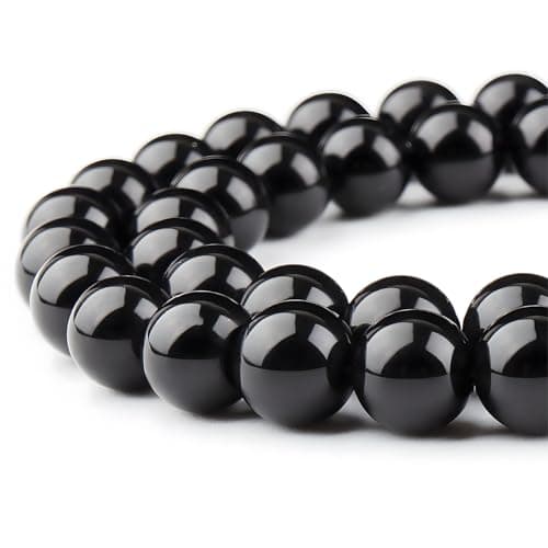HAAMIIQII 30pcs 12mm Natural Black Onyx Stone Beads Round Loose Gemstone Beads for Jewelry Making Strand 15 Inch