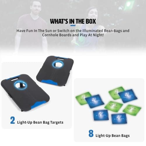 EastPoint Light-Up Cornhole Board Set - 24 x 18 in, 8 Cornhole Bags - Built-in LED Lights for Outdoor Games - Foldable with Carry Handles for Backyard Games - Integrated Return for Bean Bag Toss