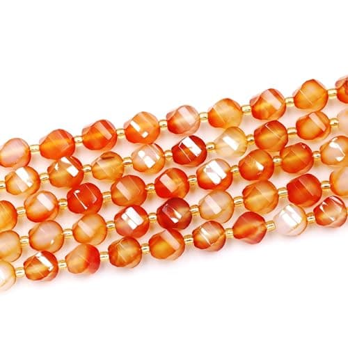 Malahill Wholesale Natural Stone Beads for DIY Jewelry Making Sold per Bag 5 Strands and one roll Cord Inside Faceted S Shape Orange Carnelian 10mm