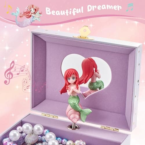 ProCase Mermaid Jewelry Box for Girls, Kids Musical Jewelry Boxes with Spinning Mermaid Doll, Birthday Gifts for Little Girls Children Toddler Ages 3 4 5 6 7 8 -Mermaid (Box with Jewelry)