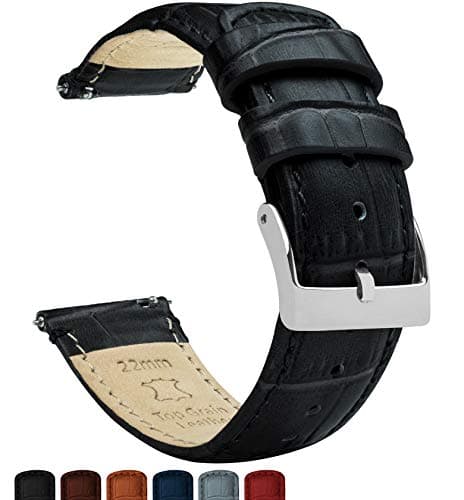 BARTON Alligator Grain - Quick Release Leather Watch Bands - Choose Color - 16mm, 18mm, 19mm, 20mm, 21mm, 22mm, 23mm, or 24mm - Black 20mm Strap