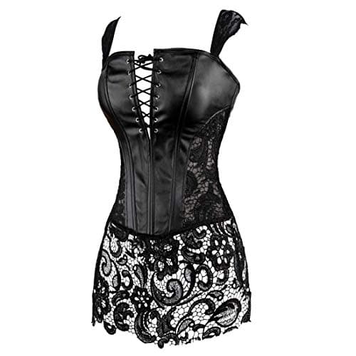 KSHUN Women's Vintage Leather Plus Size Shoulder Strap Bustier Corset Top Black, 2X-Large