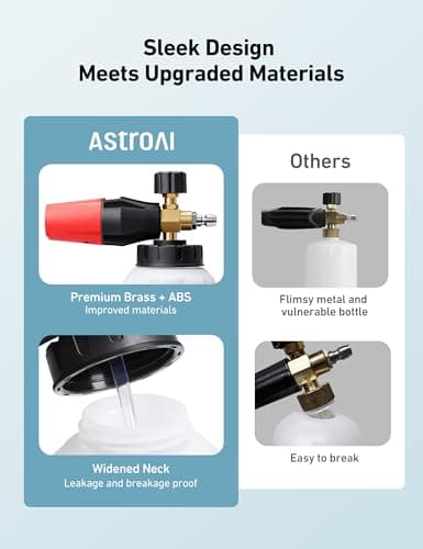 AstroAI Foam Cannon, Heavy Duty Car Foam Blaster Wide Neck Adjustable Snow Foam Lance and Thick Foam for Pressure Washer 1/4" Quick Connector (1L Bottle Without 5 Nozzles)