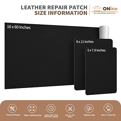 ONine Leather Repair Patch,Self-Adhesive Couch Patch,Multicolor Available Scratch Leather 8X11 Inch Peel and Stick for Sofas, Car Seats Hand Bags Jackets (Black 2.0)
