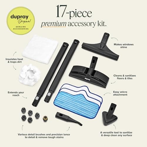 Dupray Neat Steam Cleaner, Powerful Multipurpose Steamer for Floors, Cars, Tiles, Grout, and More (17-piece (Neat Steam Cleaner))