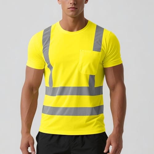 High Visibility Shirts for Men Women Short Sleeve Safety T-Shirts Class 3 Hi Vis Reflective Construction Work Shirt