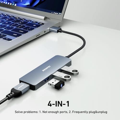 BENFEI USB 3.0 Hub, 4 Ports USB A Splitter Ultra-Slim USB Expander for Mouse, Keyboard, Flash Drive, U Disk, Printer Compatible with Laptop, Desktop PC, Xbox, PS5, and More