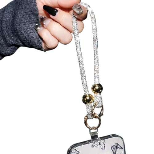 CCSmall Rhinestone Phone Charm Wrist Strap Detachable Diamond HL Silver