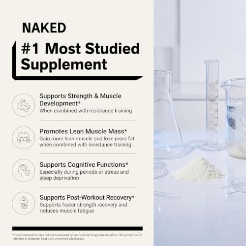 NAKED Pure Micronized Creatine Monohydrate Powder - NSF Certified, Unflavored, 500g, 1.1lb Bulk - Vegan, Non-GMO, Gluten-Free, Soy-Free, No Fillers, Supports Muscle Growth & Strength - 100 Servings