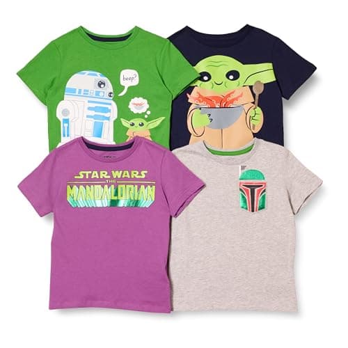 Amazon Essentials Disney | Marvel | Star Wars Boys' Short-Sleeve T-Shirts (Previously Spotted Zebra), Pack of 4, Star Wars Child, Small