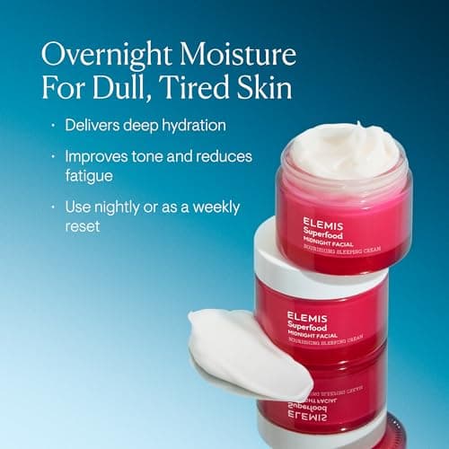 ELEMIS Superfood Midnight Facial - Lightweight Overnight Facial Cream, Prebiotic-Infused Hydrating Gel, Camu Camu Moisturizer, Omega Rich Night Cream - 50ml