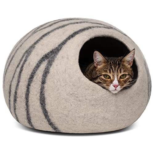 MEOWFIA Cat Cave – Premium Felt Cat Bed for Indoor Cats, Handmade Merino Wool (Light Grey, Large)