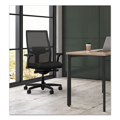 HON Ignition 2.0 Mid‑Back Ergonomic Office Chair, Mesh Task Seating with Lumbar Support, Advanced Synchro‑Tilt, Height and Width Adjustable Arms, Black Frame, Black