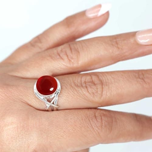 JEWELOPORIUM Red Garnet Quartz Silver Ring Size 8.5, 925 Sterling Silver Ring for Women, Round Gemstone Handmade Jewelry