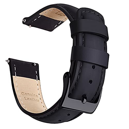 Ritche Genuine Black Leather Watch Band for Galaxy Watch 6 Classic Omega x Swatch Moonswatch 20mm Classic Vintage Quick Release Top Grain Leather Watch Strap, White Elephant Gifts, Stocking Stuffers for Men, Father's Day gifts