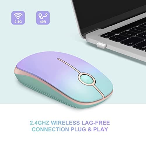 Unipows Wireless Mouse - 2.4G Slim Portable Computer Mouse with Nano Receiver, Less Noise Mobile Optical Mice for Notebook, PC, Laptop, Desktop (Gradient Mint Green)