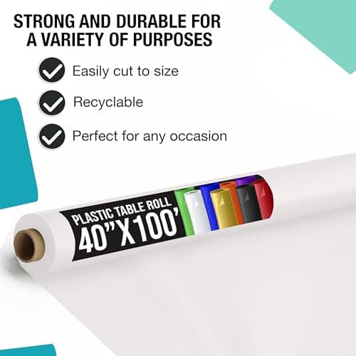 White Plastic Table Cover Roll - 40 Inch X 100 Feet - Disposable White Plastic Table Cloth Roll - Great for Parties and Banquets Disposable Tablecloth Rolls - Exquisite