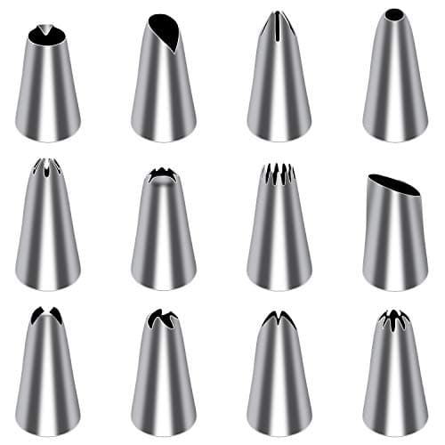 Tamodan Piping Bags and Tips, Cake Piping Bags and Tips Suitable for Beginners Included 100PCS 16 Inch Disposable Piping Bags with 12 Piping Tips Set, 2 Coupler and 1 Reusable Pastry Bags
