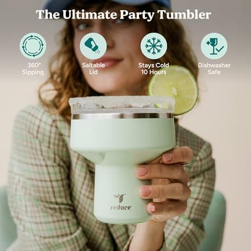 REDUCE Saltini 16 oz Cocktail Tumbler - Insulated Margarita Tumbler with Lid - Keeps Drinks Cold for 10 Hours - 360 Sippable Martini Glass Alternative - Shatterproof, Perfect for Parties - Lilac Bud