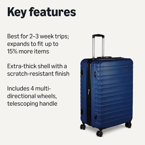 Amazon Basics 30-Inch Hardside Checked Luggage, Hardshell Suitcase With Wheels, Expandable For Up to 15% More Space, With Scratch-Resistant Surface, Four Multi-directional Wheels, Navy Blue