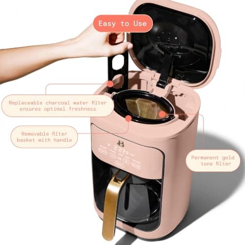 LUGBAR Beautiful 14-Cup Programmable Drip Coffee Maker with Touch-Activated Display Drew Barrymore (Rose)