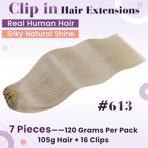 LaaVoo Clip in Hair Extensions Real Human Hair Blonde Hair Extensions Clip ins Bleach Blonde Human Hair Clip in Extension Straight 22 Inch 7pcs 120g