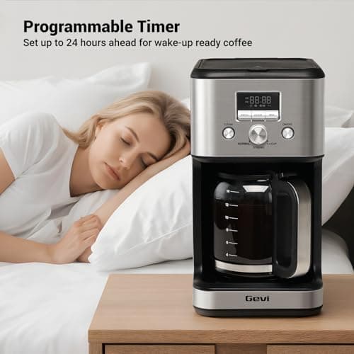 Gevi 14-Cup Drip Coffee Maker, Strong Brew, Glass Carafe, 2H Warm Silver