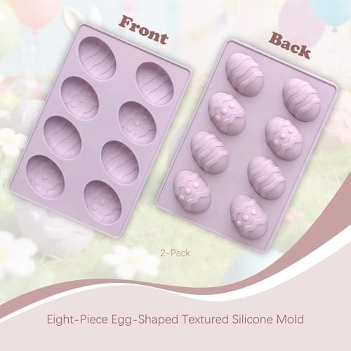 GARBODIY 8 Cavity Easter Egg Silicone Mold, Food Grade Non-Stick Baking Mold for Mousse Cake, Chocolate, Pudding, Jelly, DIY Oskrieel Soap, Easter Dessert Making (2Pack)