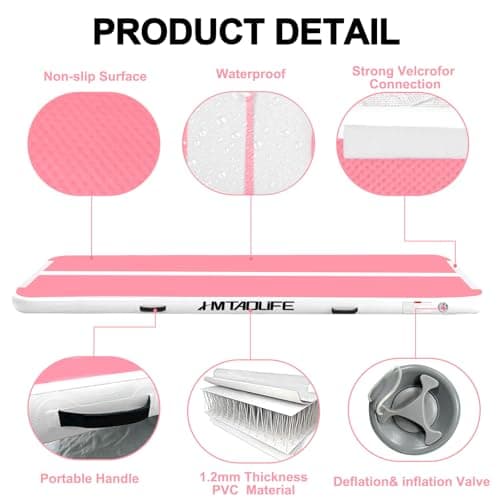HMTAOLIFE Inflatable Gymnastics Air Mat Tumbling Track, 6.6/10/13/16/20ft Tumbling Mat Air Tumbling Track for Kids, Air Training Mat with Air Pump for Home/Water Fun/Gym/Yoga/Training/Cheerleading