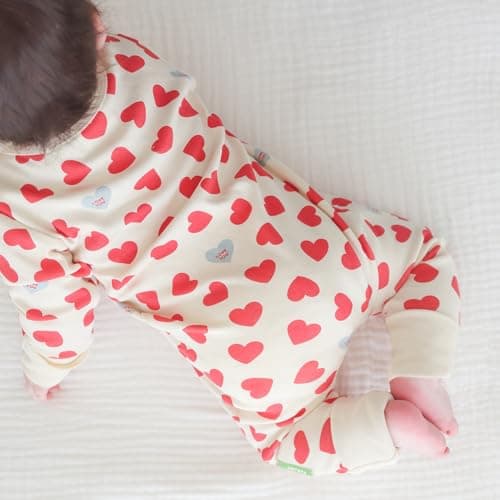 PARADE Organic Signature Print '2-Way' Zip Romper - Long Sleeve Hearts 6-12M with mitts