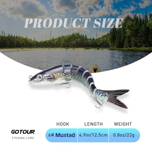 GOTOUR Fishing Lures, Full-Size Multi Jointed Swimbait, Slow Sinking Segmented Bass Fishing Lure, Swimming Fishing Lure Freshwater or Saltwater, Perch Pike Walleye striped Bass Lures, Fishing Bait Kit