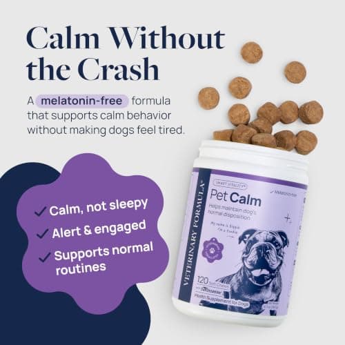 Veterinary Formula Pet Calm 60ct – Vet-Formulated Calming Chews for Dogs with L-Theanine, L-Tryptophan for Behavior Support, Relaxation Treats, Puppy Chews for Stressful Situations, Dog Calming Aid