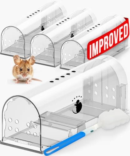 Motel Mouse Humane Mouse Traps No Kill Live Catch and Release 4 Pack - Reusable, Easy to Use & Clean, No Touch Release, Sensitive Includes Cleaning Brush, Instruction Manual & Video - Mousetrap Indoor