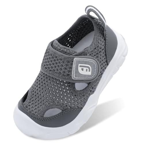 JOINFREE Chaussures d’Eau pour Tout-Petits, Bout Large Style Pieds Nus, Sandales Aqua à Séchage Rapide Antidérapantes avec Bout Renforcé pour Garçons et Filles Dark Grey Size 7