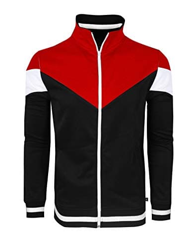 SCREENSHOT-Track Jacket Mens Urban Hip Hop Premium Track Jacket - Slim Fit Side Taping Sportswear Urbanwear Streetwear Top, F11956-bk/Rd, Large