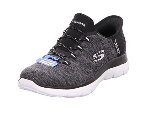 Skechers Women's Summits Hands-Free Slip-Ins – Memory Foam Insole, Heel Pillow, Vegan Materials Sneaker, Black White, 8.5 Wide