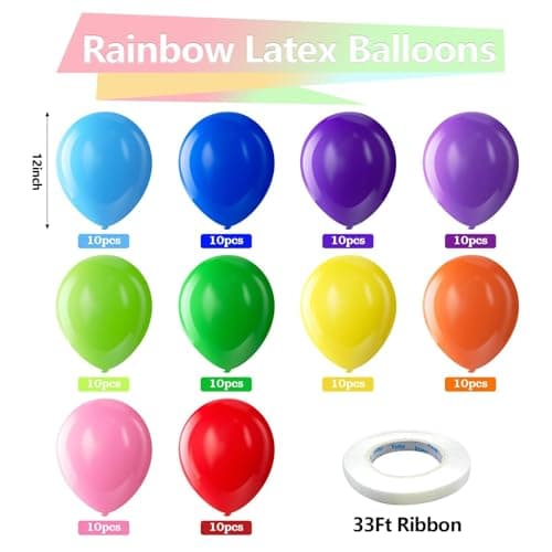 Bezente Assorted Rainbow Latex Balloons, 100 Pack 12 inch Round Helium Bright Color Balloons for Birthday Bridal Shower Wedding Party Decorations