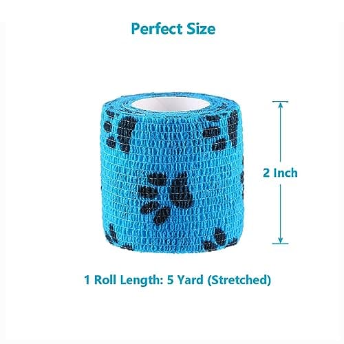 WePet Pet Wrap, Self-Adhesive Non-Woven Tape for Dog Legs, Paws, Wounds, First Aid Cohesive Gauze for Horse, Cat, Bird, Animal, 6 Rolls, 2 Inch, Pawprints A