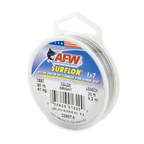 American Fishing Wire Surflon Nylon Coated 1x7 Stainless Steel Leader Wire, Bright, 30-Feet/90-Pound