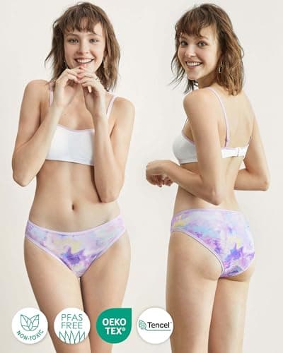 Neione Period Underwear Women Menstrual Panties High-Cut Cheeky Bikini Briefs Modal Leak Proof Undies 5 Pack Romance M