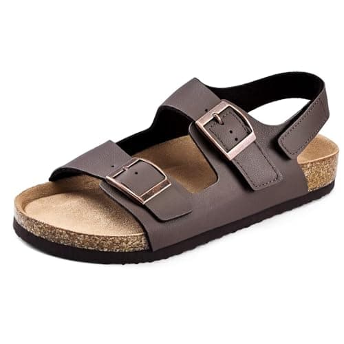 Torotto Kids Girls Boys Sandals with Cork Footbed Adjustable Strap Toddler Casual Slides Sandals Open Toes Flat (877/Coffee Brown,31)