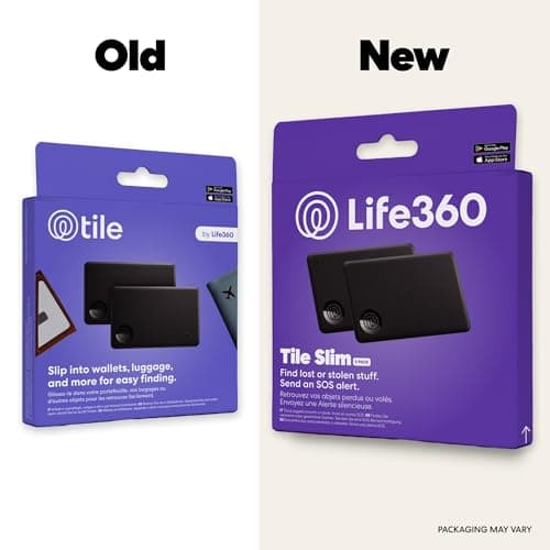 Life360 Tile Slim - Wallet Finder, Bluetooth Tracker and Item Locator for Luggage Tags, Passports and More. Both iOS and Android Compatible. Phone Finder. 2-Pack (Black)