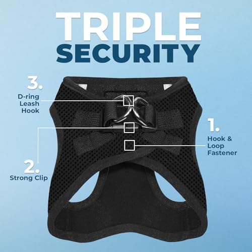 Best Pet Supplies Voyager Step-in Air Harness - All Weather Mesh, Reflective, No Pull Harness for Dogs, Cats - Secure with Hook & Loop Fastener, Buckle, Double D-Rings - Black, S